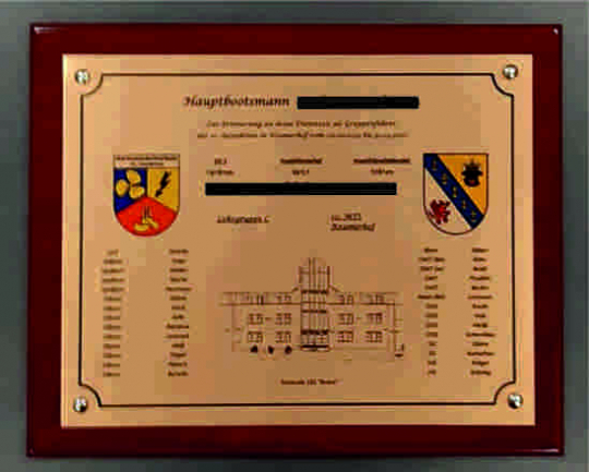 Abschiedsgeschenk Messing auf Holz 320x260mm